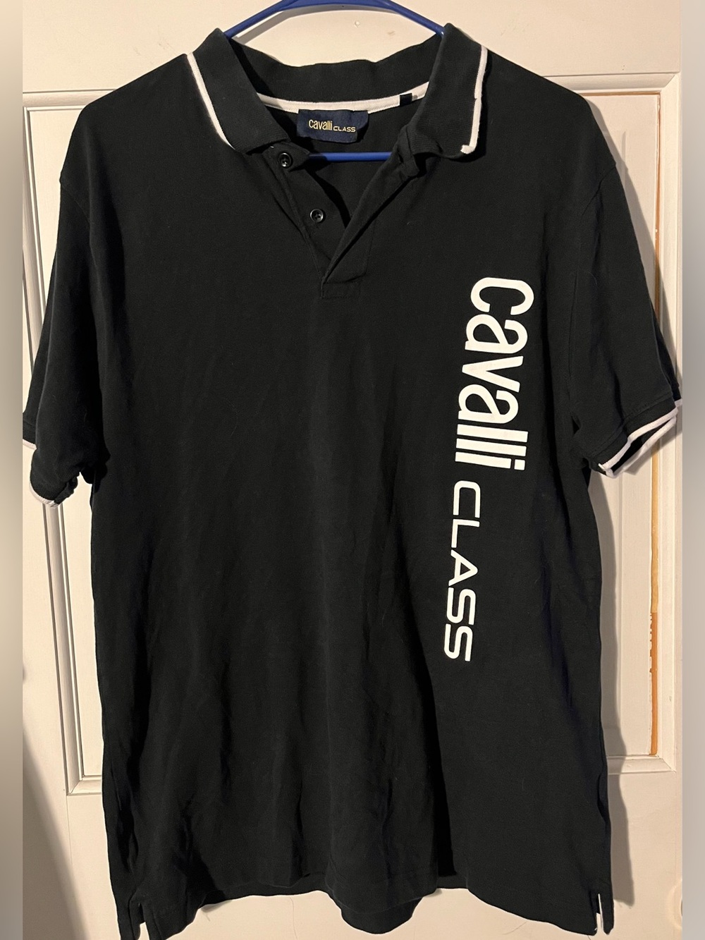 Cavalli Class Black Polo with White Logo And Trim Men’s Size Large